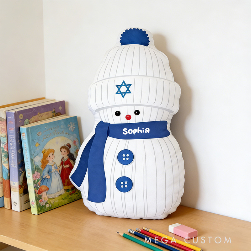 Personalized Hanukkah Snowman with Custom Name Pillow Religious Home Decor Happy Hanukkah Gift for Jewish Family Gift for Kid