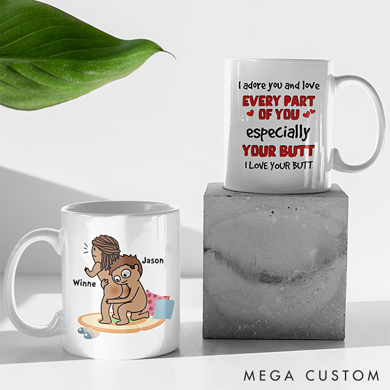 Personalized Couple Butt Mug Valentine Anniversary Gift for Wife Funny Coffee Mug for husband I Love Your Butt Humorous Couple Cup