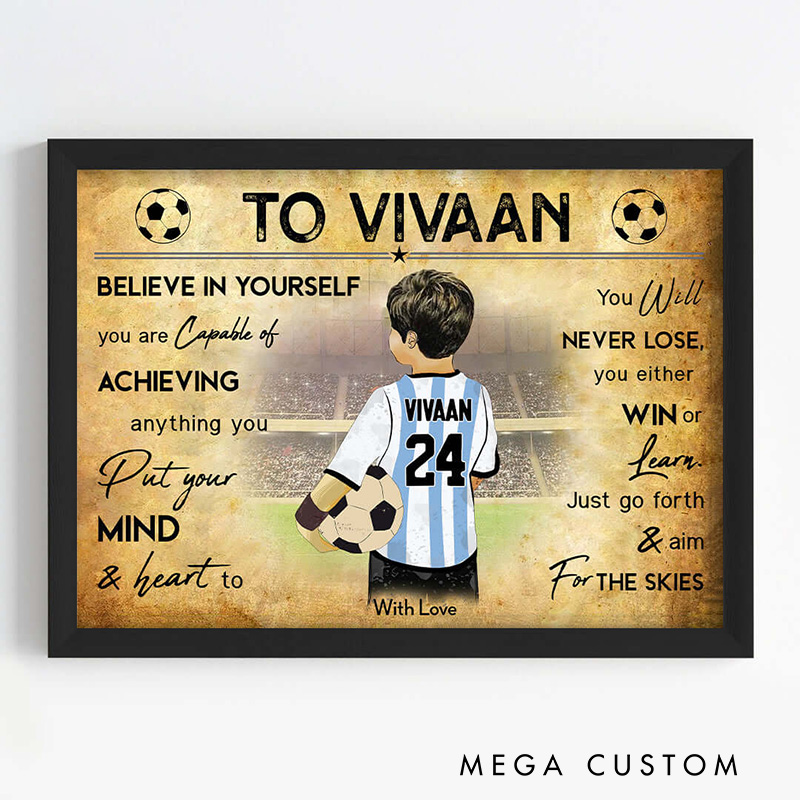 Personalized Soccer Player Boy Motivational Wall Artwith Custom Name and Quote  