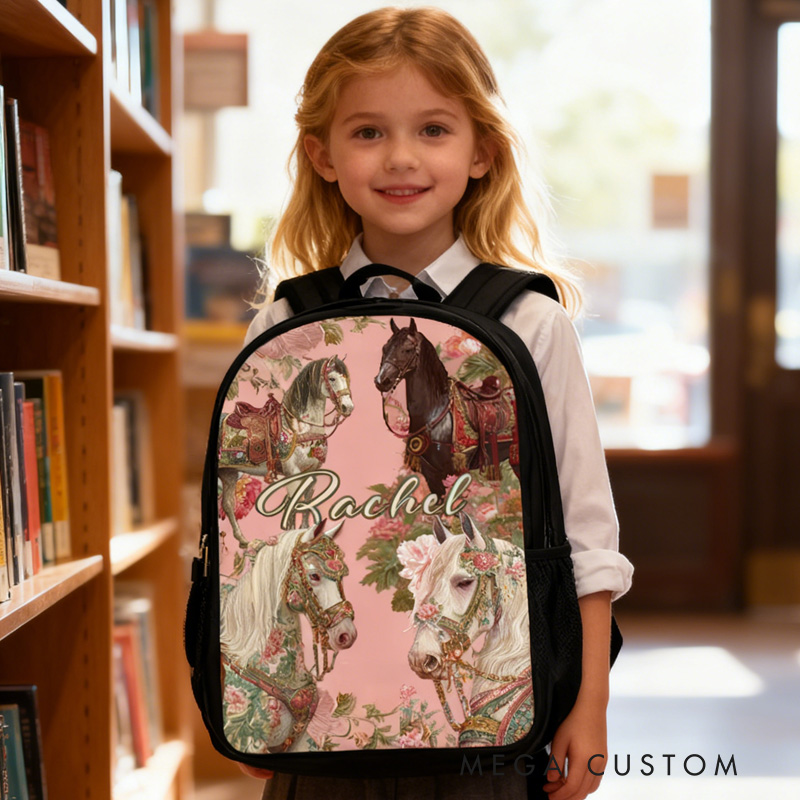 Personalized Custom Name for Kids Back to School Gift Floral Star Boy And Girl Riding Horse for Riding Lovers Equestrian Lovers