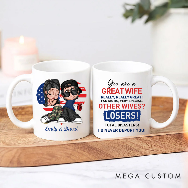 Personalized Great Husband Wife Mug Patriotic Couple Coffee Mug Valentine's Mug for Husband Wife Anniversary Gift for Him Her