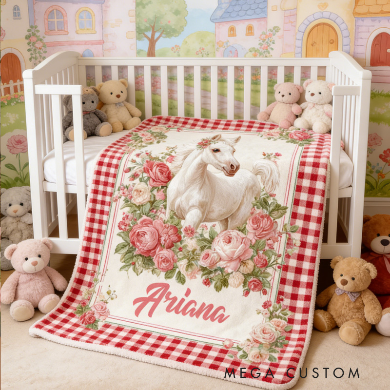 Personalized Riding Plaid Blanket Equestrian Horse Custom Name with French Countryside Gifts Family Blanket for Riding Lovers Equestrian Lovers