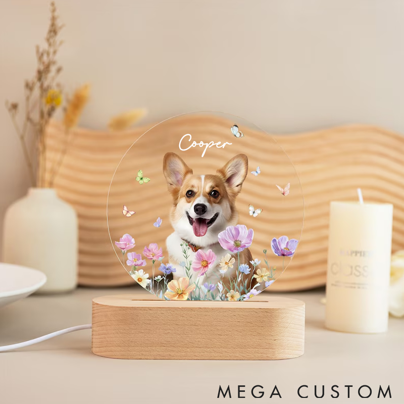 Personalized Dog Lover Pet Portrait Flower Night Light