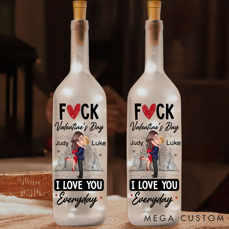Personalized Couple Valentine's Bottle Light Custom F*cking Valentine's Day Bottle Light Couple Valentine's Gift Love Words Night Bottle Lamp