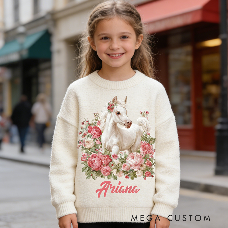 Personalized Riding Plaid Kids Ugly Sweatshirts Equestrian Horse Custom Name with French Countryside Gifts Family Sweater for Kids Riding Lovers Equestrian Lovers