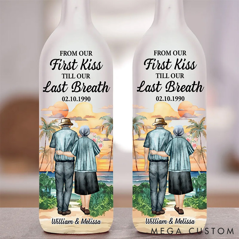 Personalized From Our First Kiss Night Bottle Lamp Custom Elderly Couple Anniversary Valentine's Day Gift Bottle Light