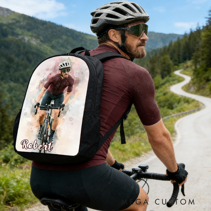 Personalized Photo Custom Name Backpack for Cyclist Gift Bicycle Men Riding Bike Lover for Riding Lovers