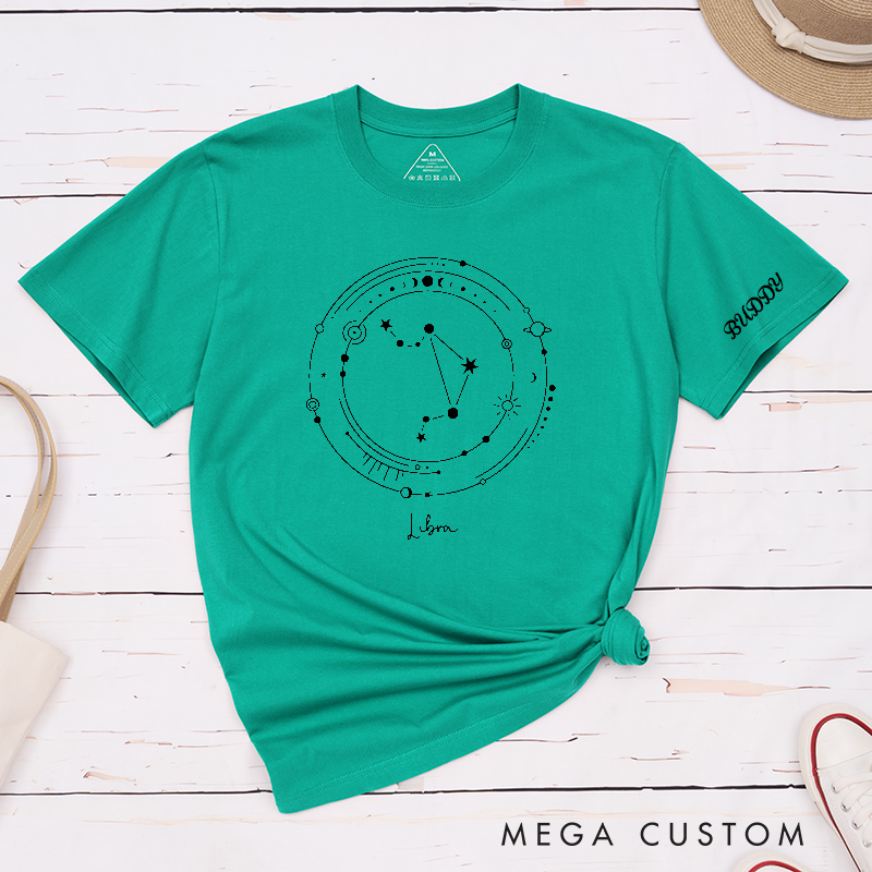 Personalized Libra Zodiac Constellation Classic T-Shirts Custom Astrology Graphic Tee Unique Horoscope Birthday Gift 