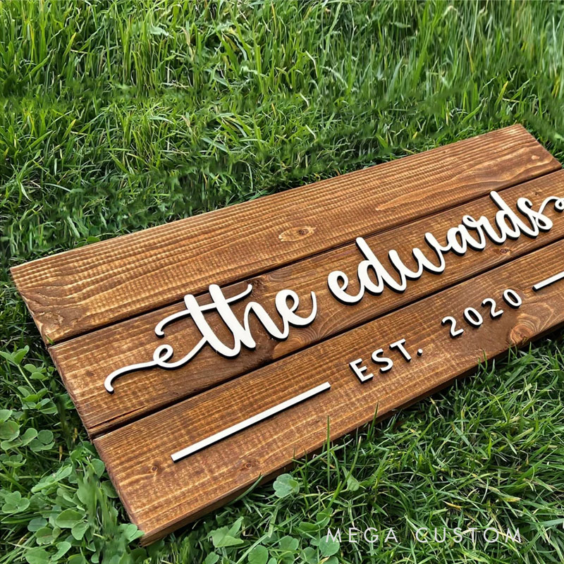 Personalized 3D Engraved Wood Name Sign Custom Names Dates Wedding Anniversary Housewarming Gift