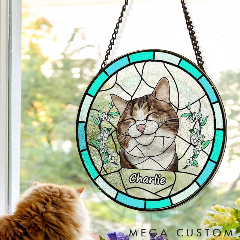 Personalized Pet Lover Custom Pet Portrait Flower Sun Catcher
