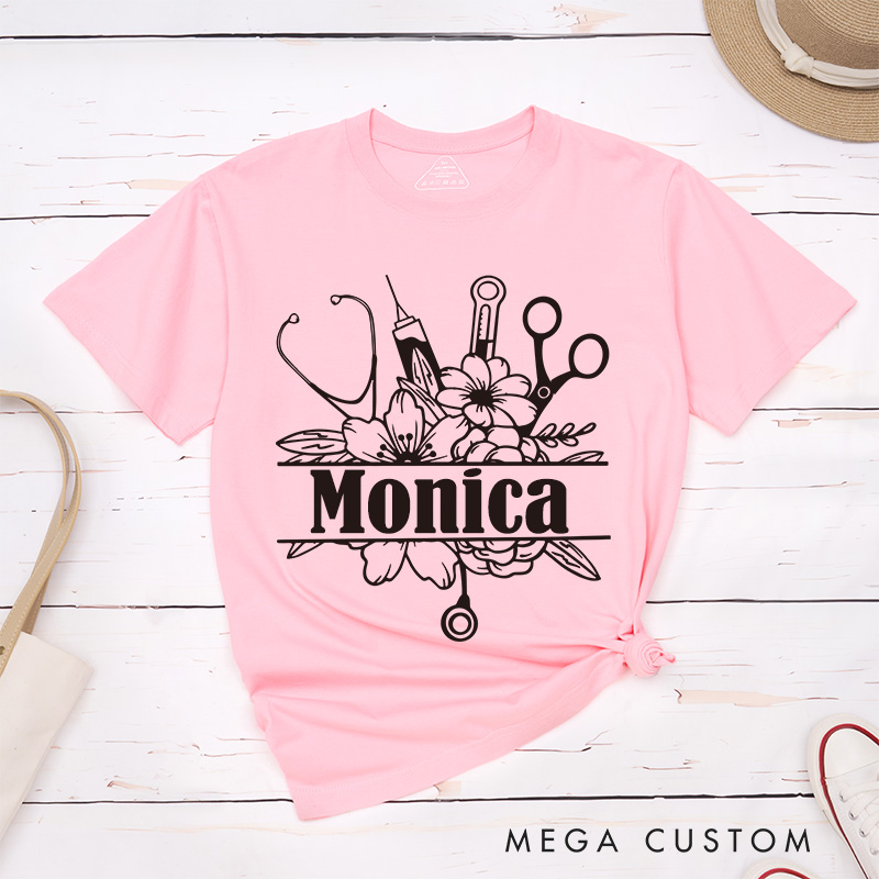 Personalized Nurse T-Shirts Elegant Medical Blooms Fashion Design T-Shirts