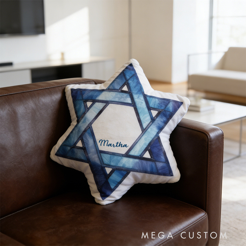 Personalized Star of David Pillow with Custom Name Cute Jewish Holiday Decoration Festive Home Decor Happy Hanukkah Gift Religious Gift