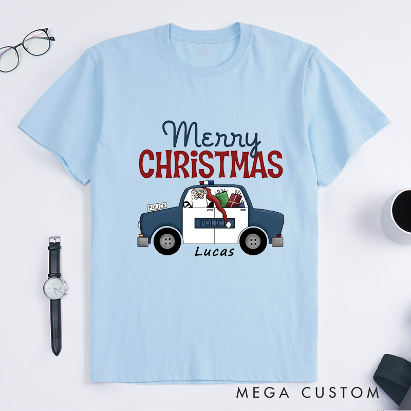 Personalized Police Merry Christmas Police Car Design Gift for Police Officer T-Shirt