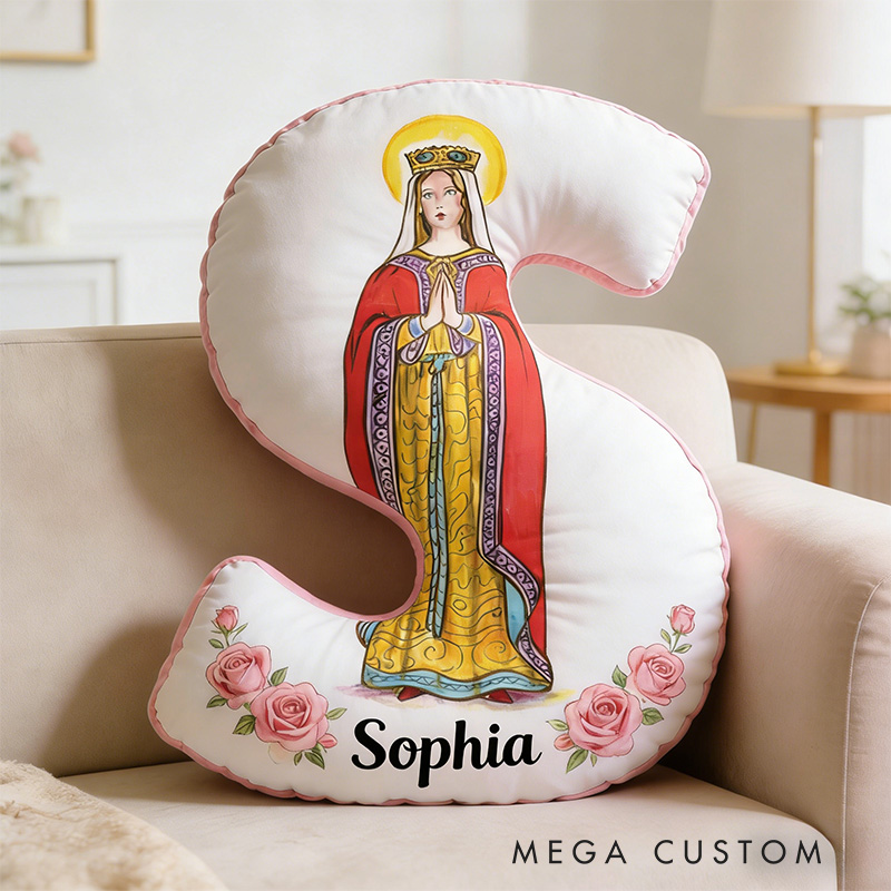 Personalized Saint Amelia Pink Rose Letter Pillow with Name Home Decor Catholic Gift Religious Gift for Women Graphic 3D Print Pillow