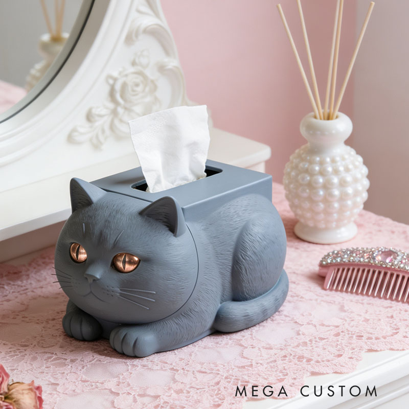 British Shorthair Tissue Box Cover 3D Printed Room Decor Cute Tissue Box Cover for Desk Room Kitchen or Bathroom
