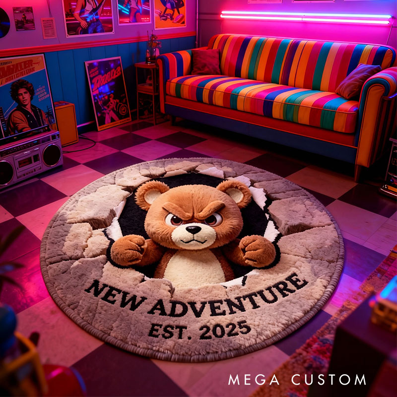 Personalized Round Angry Bear Rug Custom Soft Area Rug for Living Room Bedroom Unique Gift Housewarming Gift Home Decor