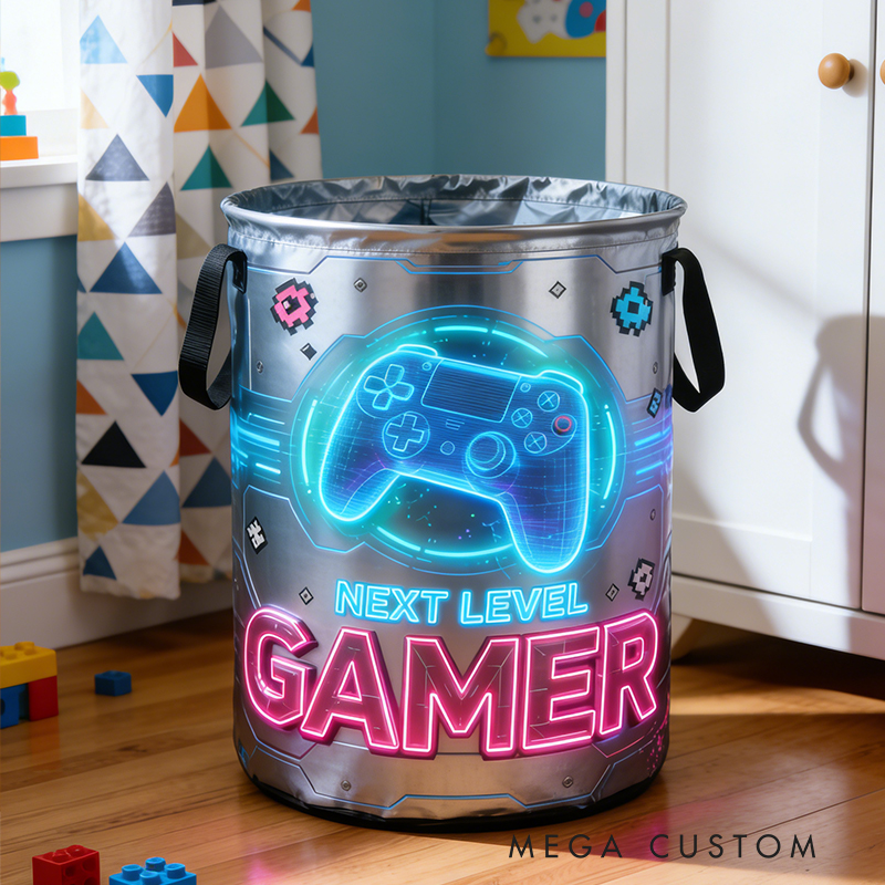 Personalized Cool Space Game Controller Collapsible Storage Basket for Laundry Toys Organizer Game Lover Gift for Kids