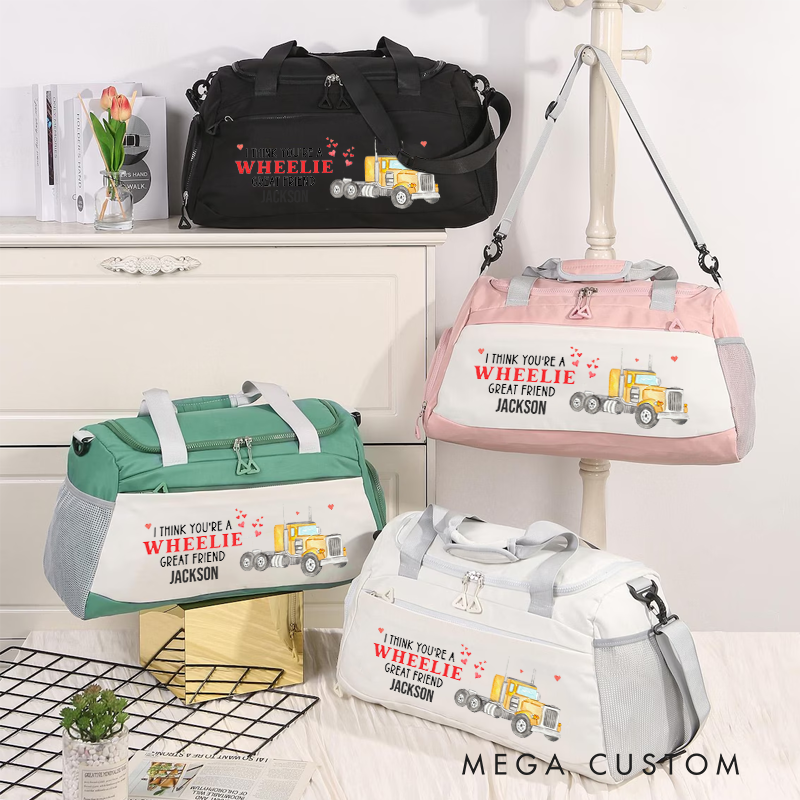 Personalized Duffel Bag Custom Gift for Boyfriends Girlfriends with Fun Truck Design