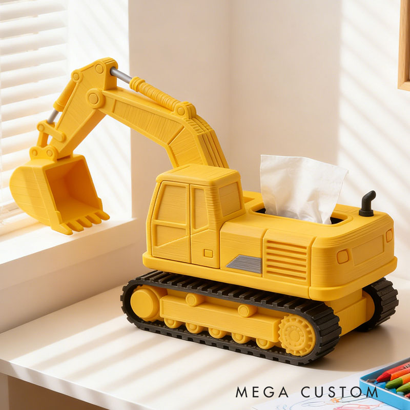 Excavator Tissue Box Cover 3D Printed Room Decor Cute Tissue Box Cover for Desk Room Kitchen or Bathroom