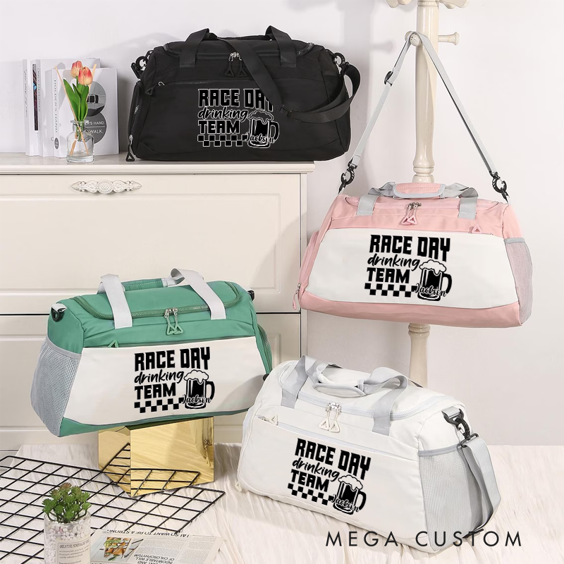Personalized Race Day Duffel Bag Fun Gift for Racing Enthusiasts Motobike Fans