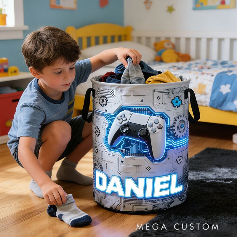 Personalized Super Future Game Controller Collapsible Storage Basket for Laundry Toys Organizer Game Lover Gift for Kids