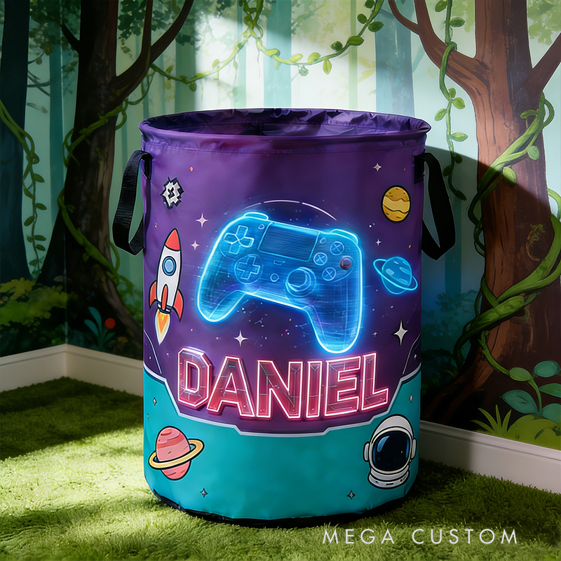 Personalized Galaxy Game Controller Collapsible Storage Basket for Laundry Toys Organizer Game Lover Gift for Kids