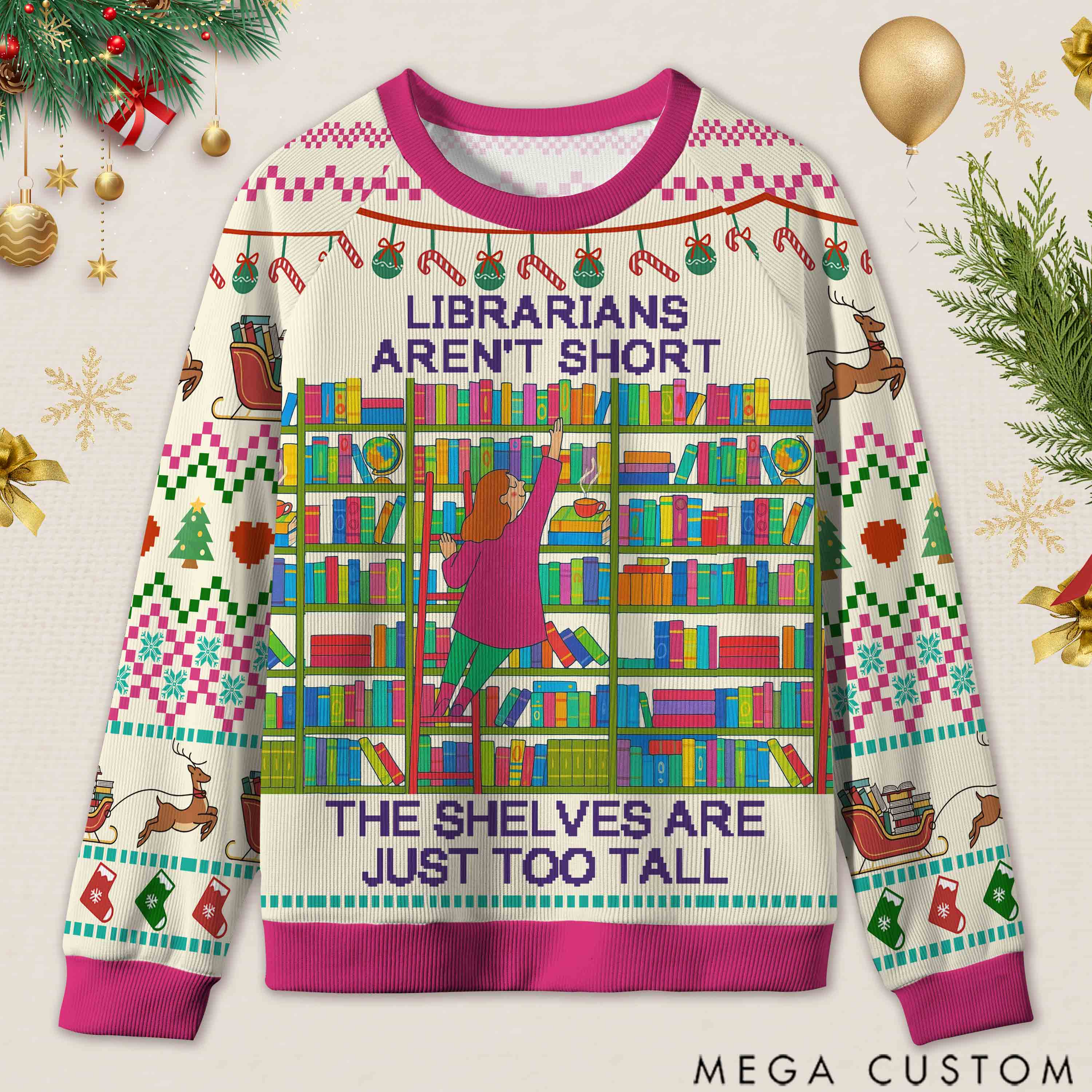 Personalized Shelf Crawler Funny Ugly Sweater Office Holiday Party Gift for Librarians