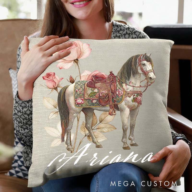 Personalized Horse Face Photo Throw Pillow Cover with Name Home Decor Birthday Anniversary Gift for Horse Owner Lover Riding Lovers Equestrian Lovers