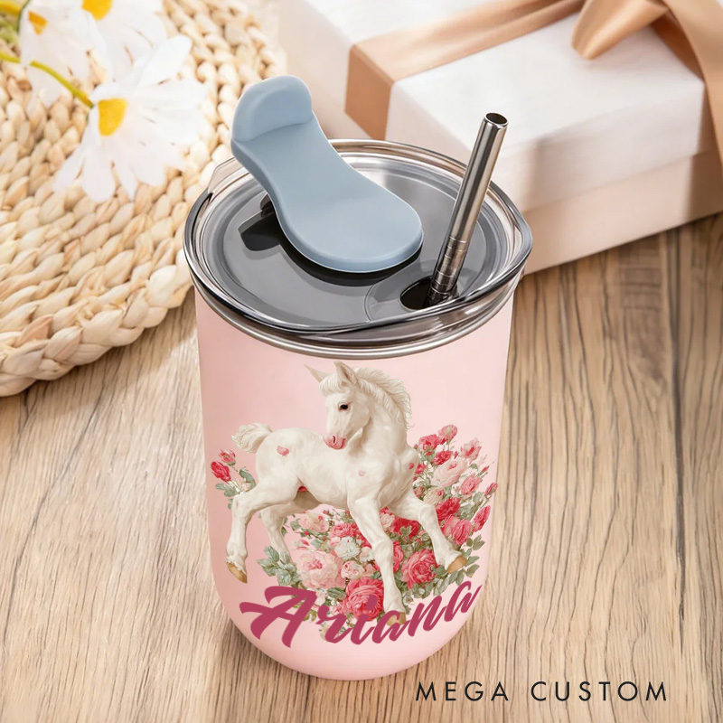 Personalized Floral Horse Equestrian Tumbler Watercolor Flower Insulated Travel Coffee Cup with Name Birthday Christmas Gift for Women Rider Horse Gift Riding Equestrian Lovers