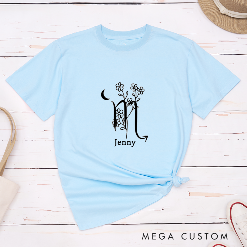 Personalized Scorpio Zodiac T-Shirt Custom Name Floral Astrology Classic Unisex Birthday Gift for Men Women Astrology Lover Horoscope Tee
