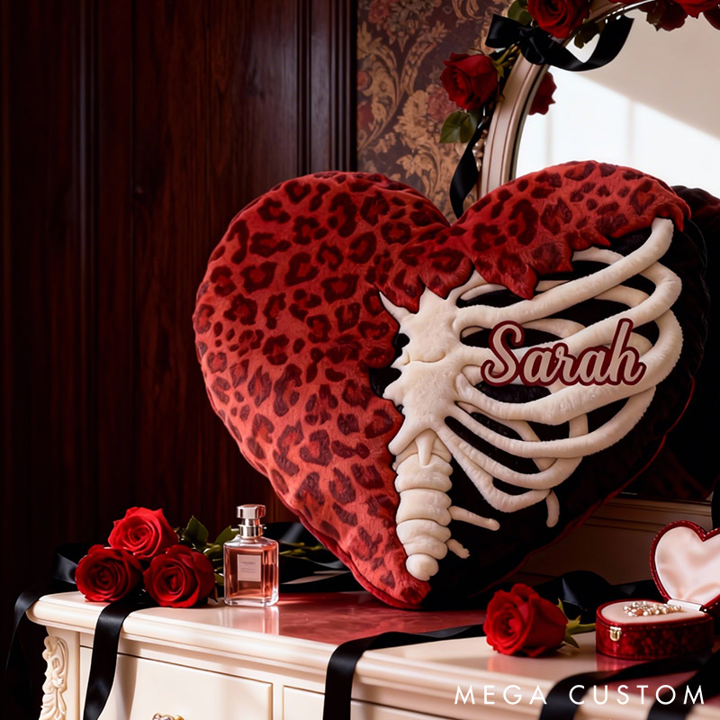 Personalized Heart & Ribcage Throw Pillow Custom Names Couple Home Pillow Romantic Valentine's Day Gift for Girlfriend for Wife Friend