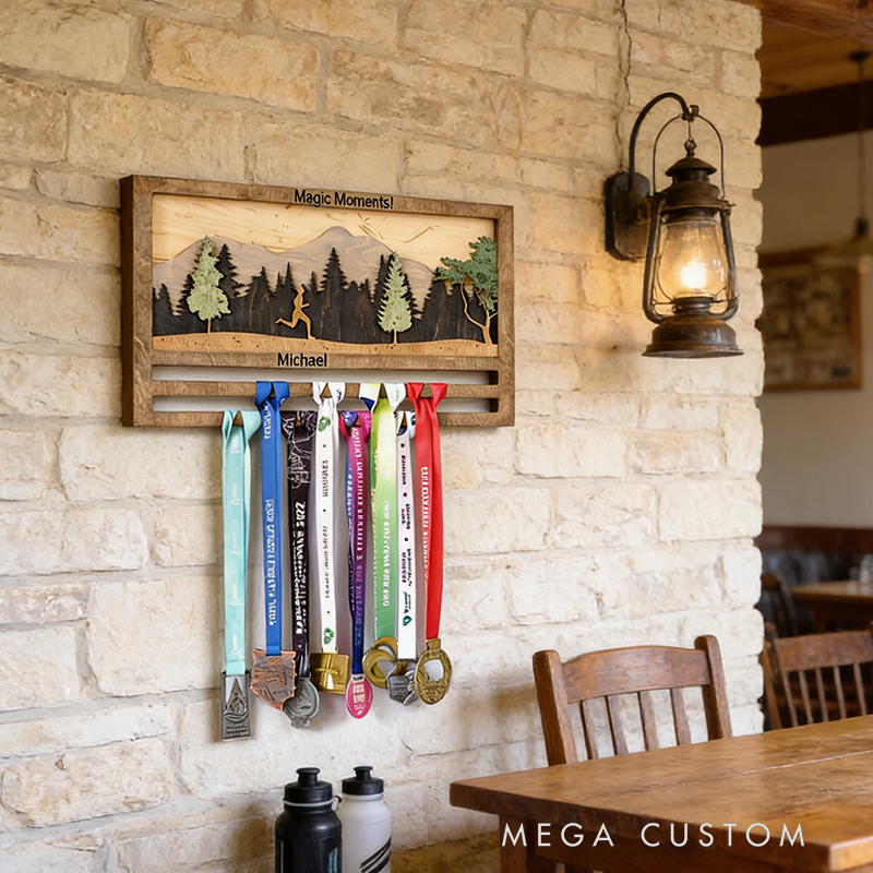 Personalized Marathon Medal Display Rack Custom Text Finisher Gift for Marathon Runner Decor