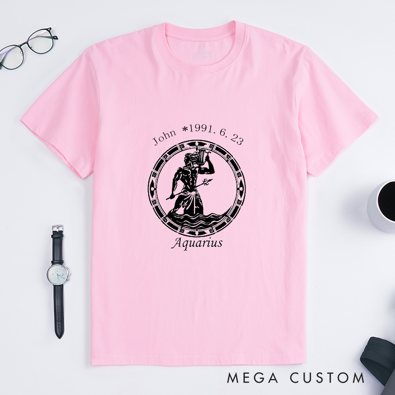 Personalized Aquarius Zodiac Classic T-Shirts Custom Astrology Birthday Gift for Men Women Unique Horoscope Unisex Tee for 2025 Printed Star Sign Shirt