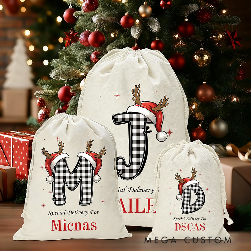 Personalized Checkered Flag Christmas Gift Bag Custom Name Santa Sack Holiday Decoration for Racers and Racing Lovers