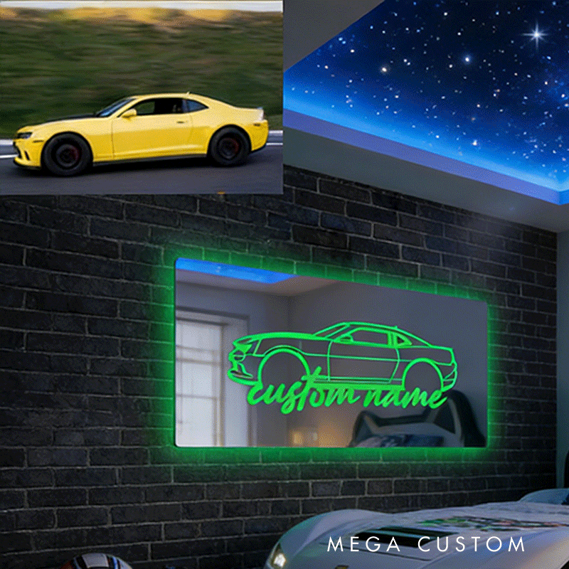Personalized Car Mirror Light Custom Line Drawing Cool Gift for Racers and Car Lovers