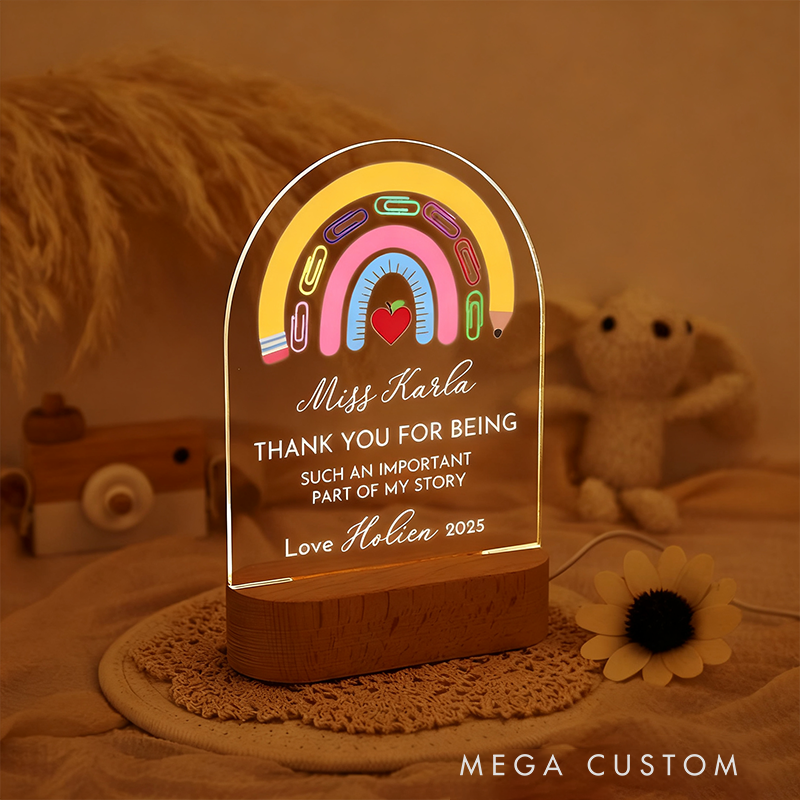 Personalized Teacher LED Desk Lamp with Teacher Rainbow Design Unique Gift for Teachers