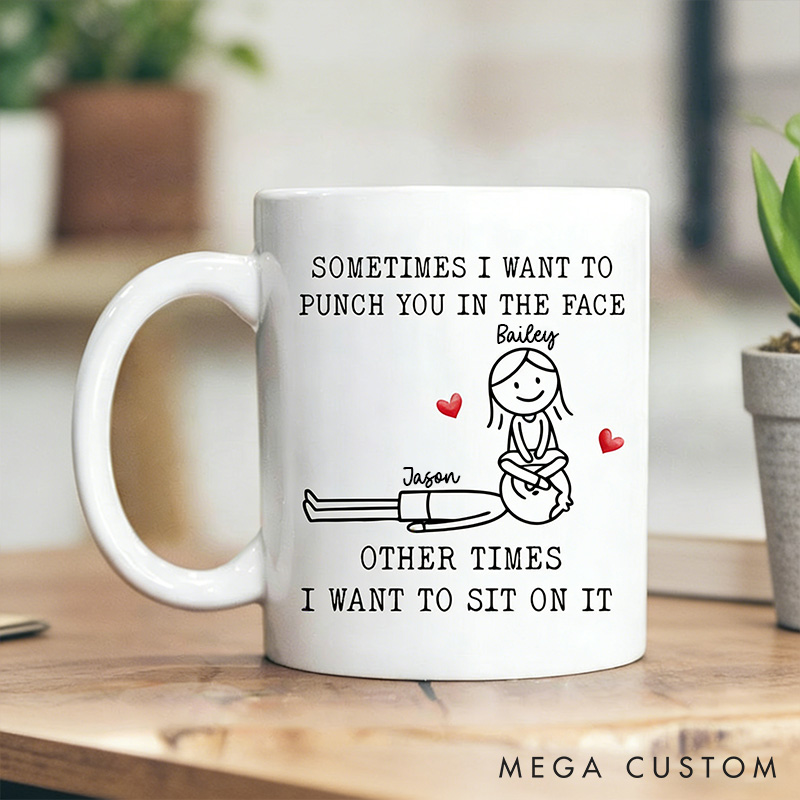 Personalized Funny Couple Mug Naughty Mug for Husband Boyfriend Custom Couple Coffee Valentine's Gift Mug Punch or Sit? Love Always Wins