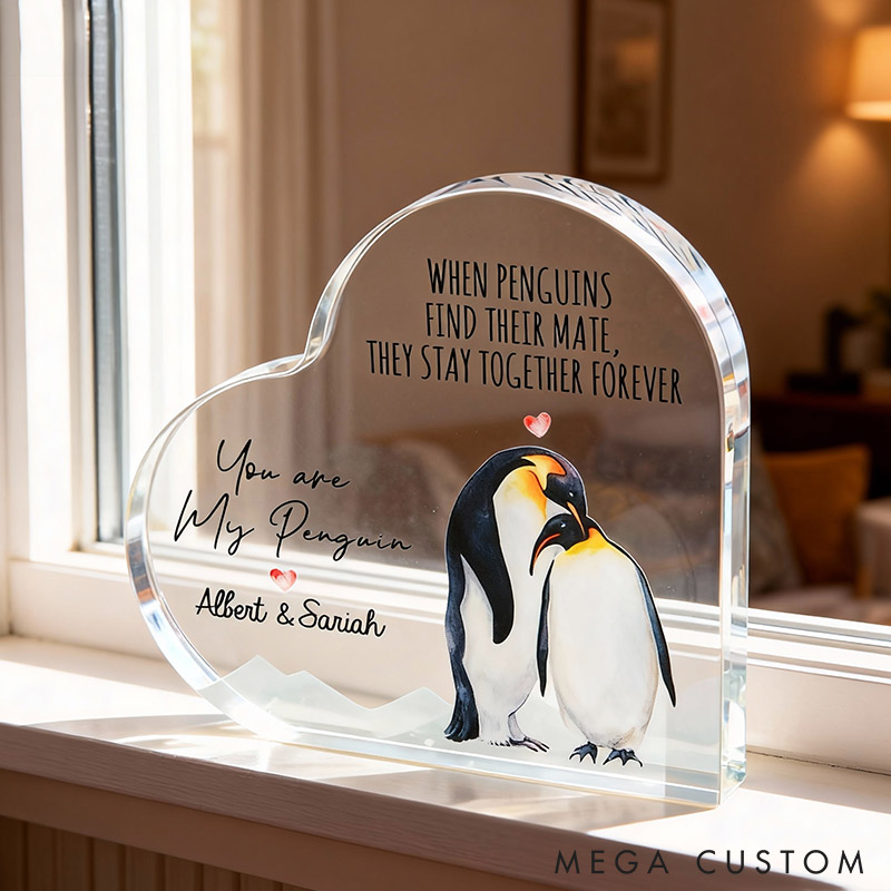 Personalized Couple You Are My Penguin Heart Shaped Acrylic Plaque Valentine's Day Gift for Couple For Him Her