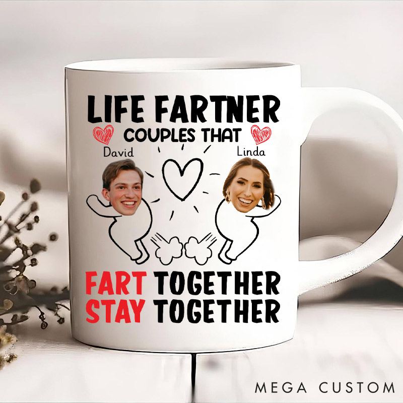 Personalized Funny Couple Coffee Mug Life Partners Fart Together Stay Together Couple Valentines Gift Mug Humorous Gift for Husband Wife