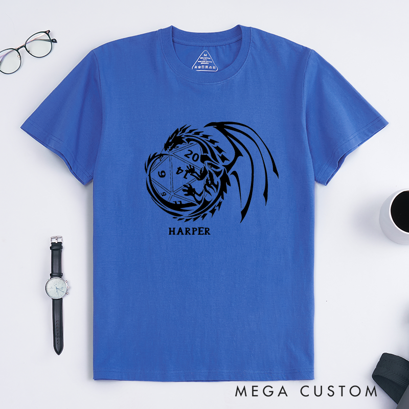 Personalized Dragon Dice Classic T-Shirt Fantasy Gamer Gift Custom Name Tee Unique Present for Men Women Boys Girls