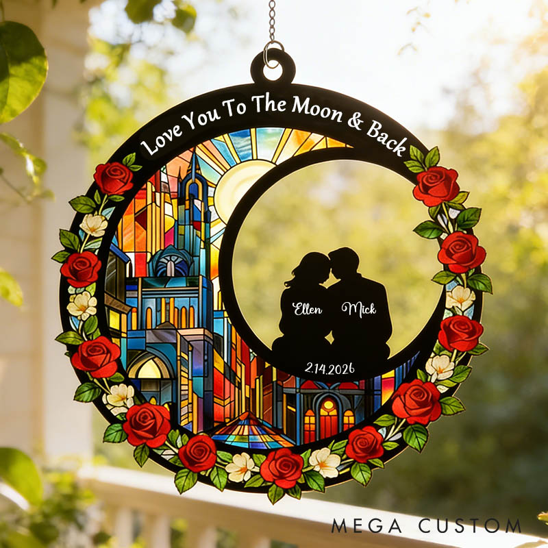 Personalized Couple Silhouette You and Me We Got This Suncatcher Custom Round Shaped Rose Flower Window Decor Anniversary Gift Valentines Day Gift