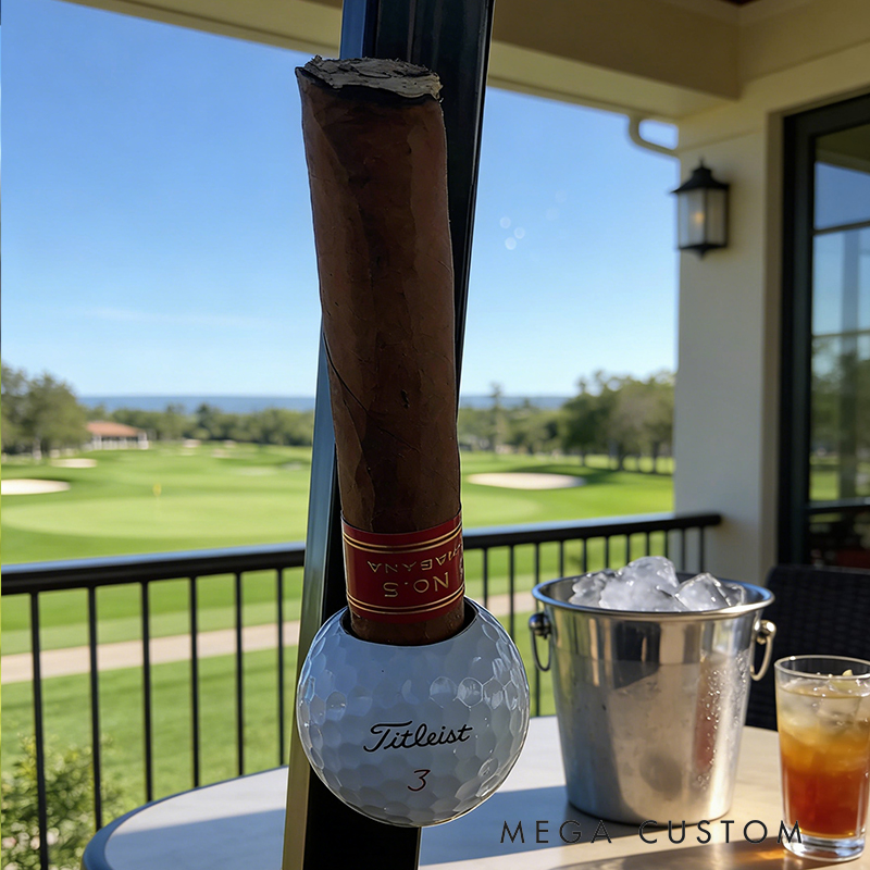 Personalized Golf Ball Magnetic Cigar Holder – Golf Cart Cigar Rack for Cigar Lovers (Fits Standard Cigars)