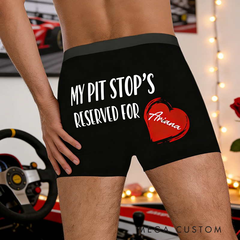 Personalized My Pit Stops Reserved For [Name] Boxer Briefs Custom Valentines Gift for Husband or Boyfriend Race Car Lovers