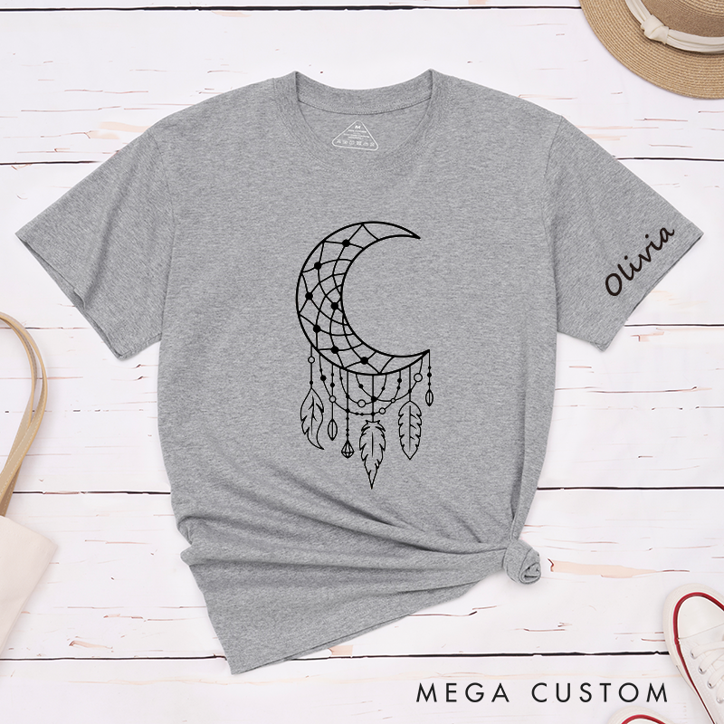 Personalized Moon Dreamcatcher T-Shirt Custom Name Spiritual Boho Tribal Feather Design Classic T-Shirt Unique Gift for Women Men Friends Birthday