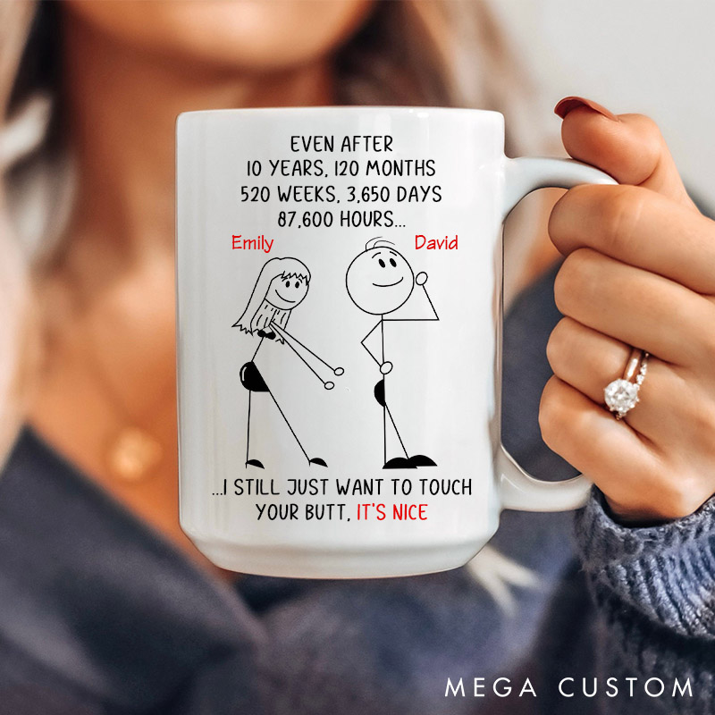 Personalized Couple Anniversary Mug Want To Touch Your Butt Custom Coffee Mug Gift for Husband Wife Valentines Gift for Him Her