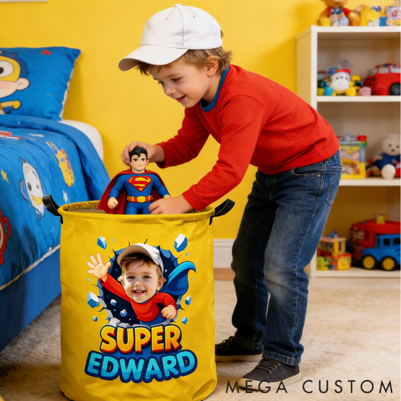 Personalized Whimsical Kids Laundry Hamper Large Waterproof with Handle Custom Photo and Name Embroidery Kids Holiday Gift