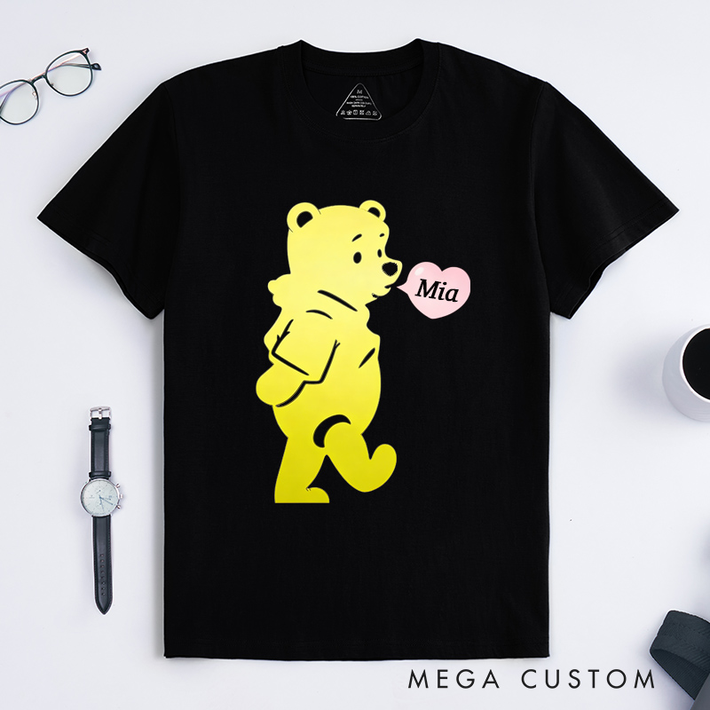 Personalized Pink Bear Heart Bubbles Shirt Classic T-Shirts Valentine's Day Tshirt for Couple Lover