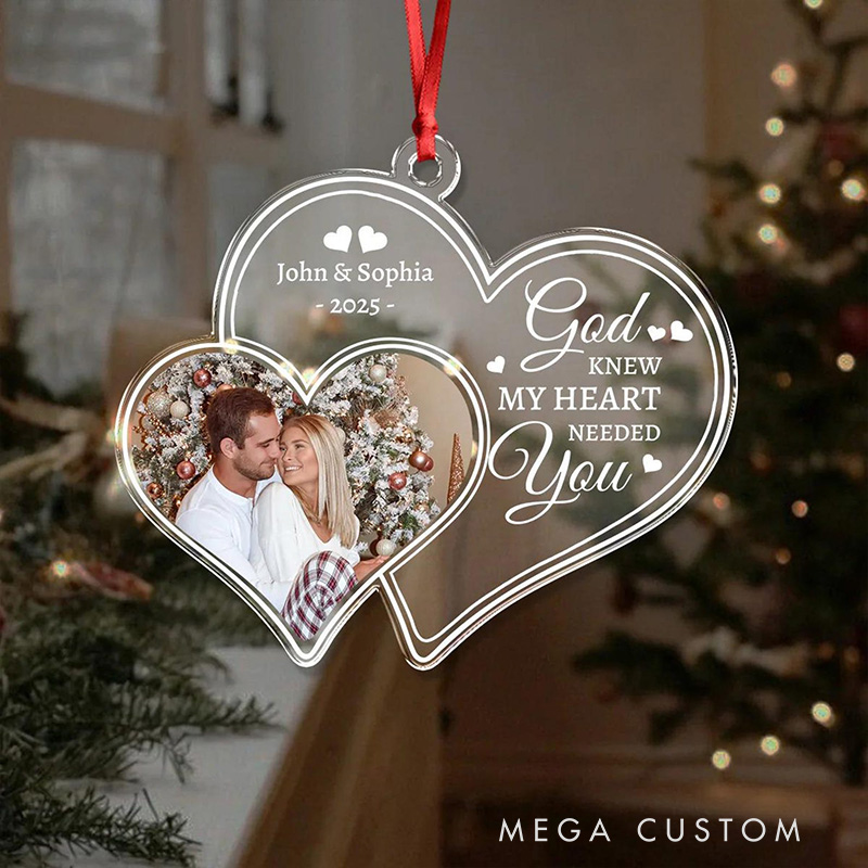 Personalized God Knew My Heart Needed you Acrylic Christmas Couple Ornament with Name Valentine's Day Gift Religious Gift for Couple