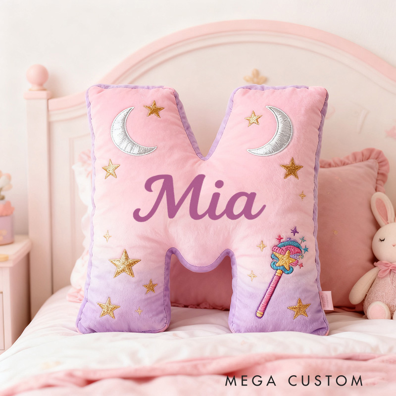 Personalized Graphic 3D Print Magic Fairy Wand Letter Pillow with Your Own Name Soft Stuffed Toy for Kids Unique Decorative Cushion for Girls' Room