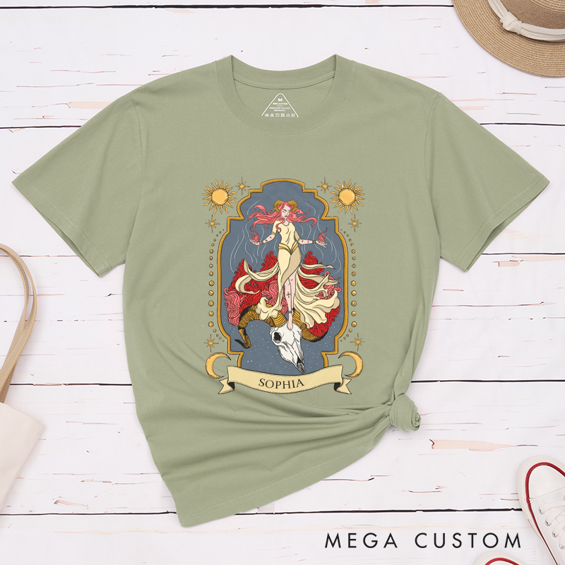 Personalized Aries Zodiac Classic T-Shirts Fire Sign Horoscope Birthday Gift Custom Astrology Tee Unique Gift for Men and Women Unisex 